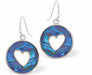 Paua Shell Halo with Heart Earrings
15mm, Rhodium Plated

Hypoallergenic: Nickel, Lead and Cadmium free
Delivered in a soft, black, velveteen pouch