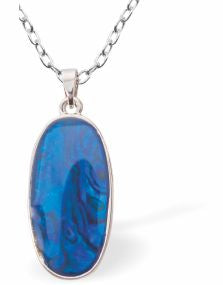 Paua Shell Majestic Oval Necklace
26mm, Rhodium Plated

Hypoallergenic: Nickel, Lead and Cadmium free
Delivered in a soft, black, velveteen pouch