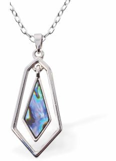 Paua Shell Kite Necklace
30mm, Rhodium Plated

18" Chain
Hypoallergenic: Nickel, Lead and Cadmium free
Delivered in a soft, black, velveteen pouch