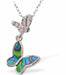 Paua Shell Butterflies Necklace
25mm, Rhodium Plated

18" Chain
Hypoallergenic: Nickel, Lead and Cadmium free
Delivered in a soft, black, velveteen pouch