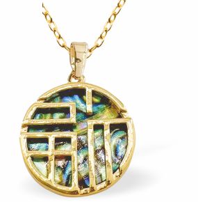 Paua Shell Geometric Design Necklace
17mm, Rhodium Plated

18" Chain, Golden Chain and Frame
Hypoallergenic: Nickel, Lead and Cadmium free
Delivered in a soft, black, velveteen pouch