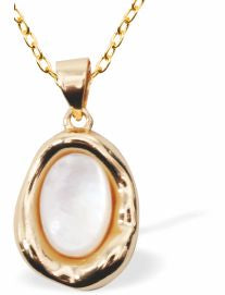 Iridescent Oval Necklace, Golden Framed
Hypoallergenic: Rhodium Plated, Nickel, Lead and Cadmium Free

18mm in size, 18" Rhodium Plated Chain

Delivered in a soft, black, velveteen pouch