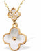 &nbsp;Iridescent Double Clover Necklace, Golden Framed
Hypoallergenic: Rhodium Plated, Nickel, Lead and Cadmium Free

25mm in size, 18" Rhodium Plated Chain

Delivered in a soft, black, velveteen pouch