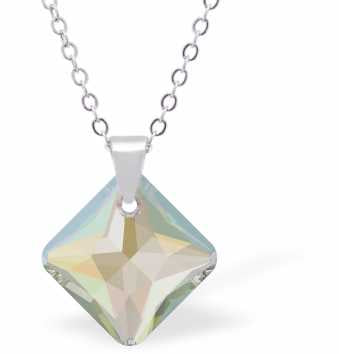 PR42 - Embellished with Crystals by Swarovski® Multi Faceted Oblique Square Necklace in Aurora Borealis with a Choice of Chains