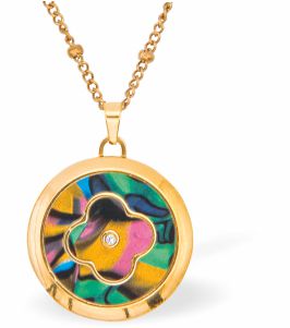Special PVD Golden Round Necklace with Central Clover
Golden coloured chain with Paua Shell inset
Hypoallergenic; Free from cadmium, lead and nickel
20mm in size
Colour: Silver coloured and Crystal
Delivered in a soft, black, velveteen pouch