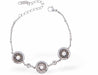 Special PVD Chain Bracelet with Three Dancing Dot Filled Circles
Hypoallergenic; Free from cadmium, lead and nickel

Colour: Silver Coloured&nbsp;
Delivered in a soft, black, velveteen pouch