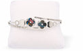 Special PVD Silver Coloured Bangle Bracelet with Central Clovers.
Hypoallergenic; Free from cadmium, lead and nickel
Clovers - 20mm in size
Colour: Silver Coloured and Multi Colour
Delivered in a soft, black, velveteen pouch