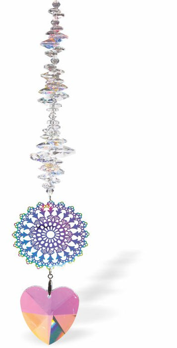 R680 - Crystal Suncatcher, Multi Faceted with a Crystal Heart Drop