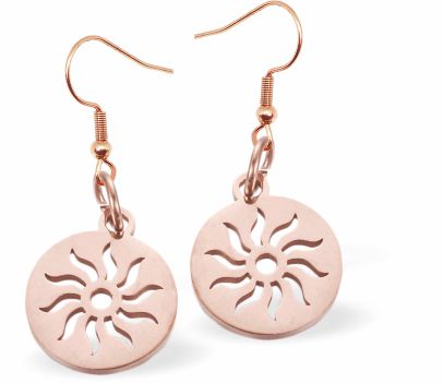 RG44 - Circular Sun Drop Earrings in Rose Gold Coloured Titanium Steel