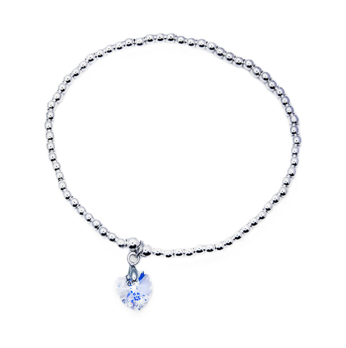 BR15 - Charm Bracelet with  Heart Charm Embellished with Crystals by Swarovski® in Aurora Borealis, Rhodium Plated