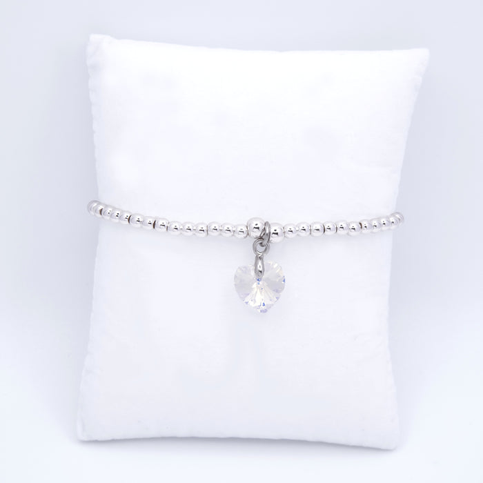 BR15 - Charm Bracelet with  Heart Charm Embellished with Crystals by Swarovski® in Aurora Borealis, Rhodium Plated