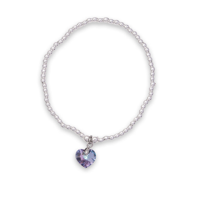 BR19 - Charm Bracelet with Crystal Heart Charm Embellished with Crystals by Swarovski® in Vitrail Light, Rhodium Plated