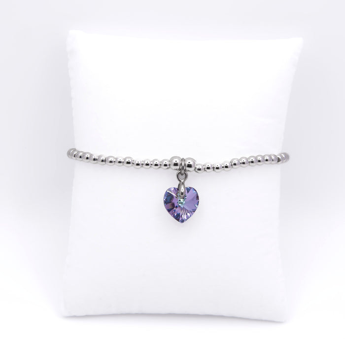 BR19 - Charm Bracelet with Crystal Heart Charm Embellished with Crystals by Swarovski® in Vitrail Light, Rhodium Plated