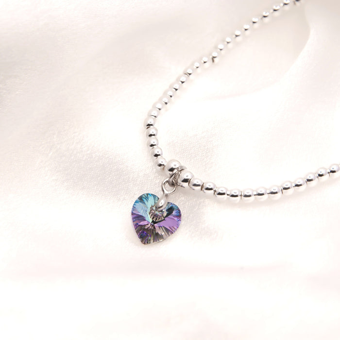 BR19 - Charm Bracelet with Crystal Heart Charm Embellished with Crystals by Swarovski® in Vitrail Light, Rhodium Plated