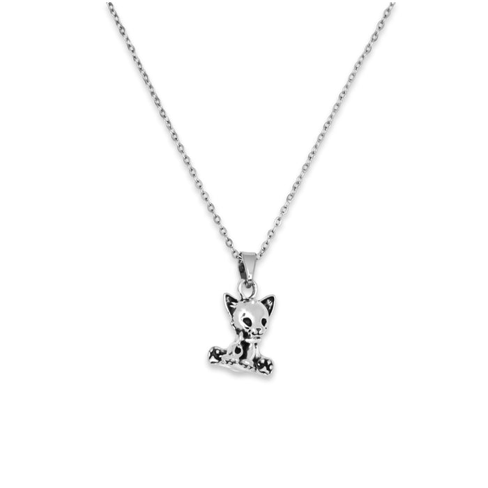 Silver Coloured Cute Cat Necklace, Rhodium Plated