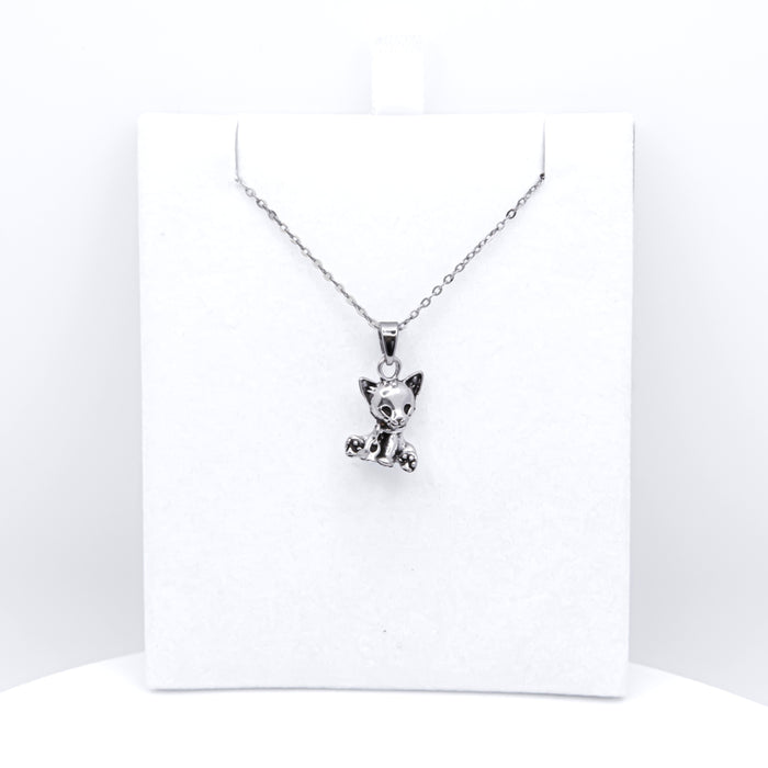 Silver Coloured Cute Cat Necklace, Rhodium Plated