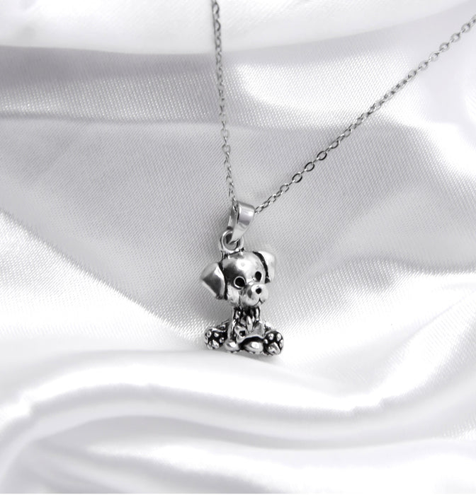Silver Coloured Cute Dog Necklace, Rhodium Plated