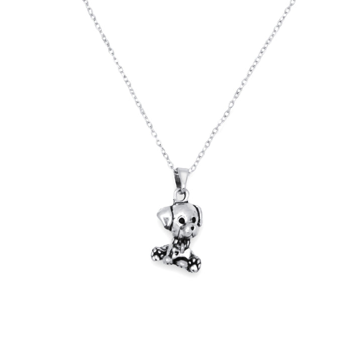 Silver Coloured Cute Dog Necklace, Rhodium Plated