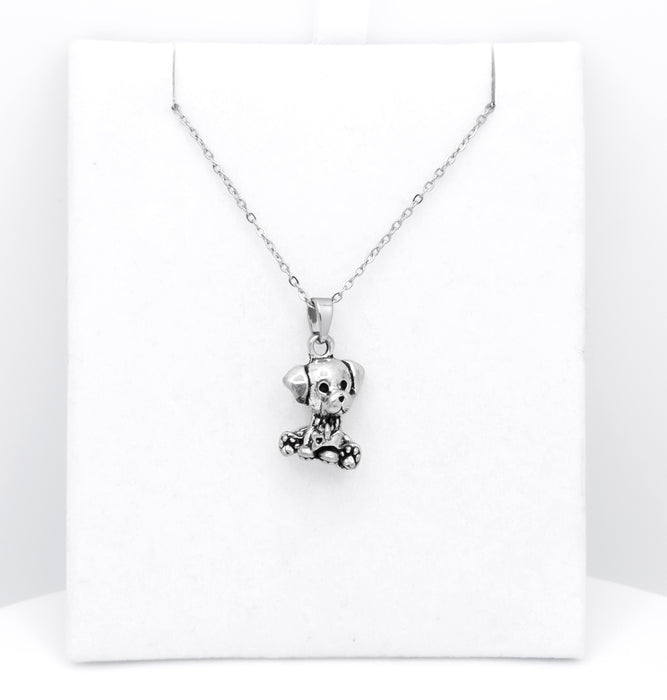 Silver Coloured Cute Dog Necklace, Rhodium Plated