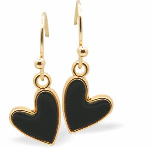 Golden Drop Earrings with Black Heart Drops
Hearts are 10mm in size
Colour: Black
Rhodium Plated Ear-wires
Delivered in a soft, black, velveteen pouch