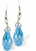Silver Coloured Drop Earrings with Blue Briolette Crystal Drops
Drops are 10mm in size
Colour:&nbsp;Aquamarine Blue
Rhodium Plated Ear-wires
Delivered in a soft, black, velveteen pouch