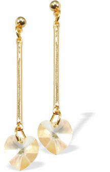 GP86 - Gold Plated Long Drop with AB Heart Drop Earrings