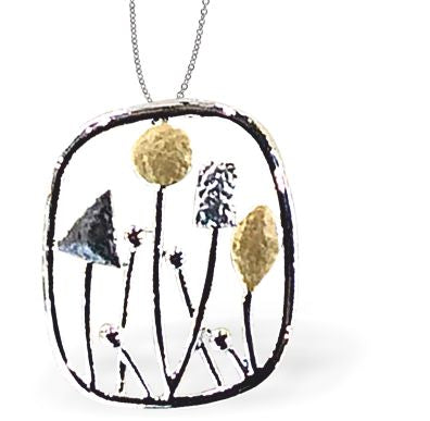 K686 - Golden Designer Wild Flowers Necklace, Rhodium Plate