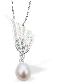 K700 - Designer  Angel Wing with  Pearl Necklace, Rhodium Plate