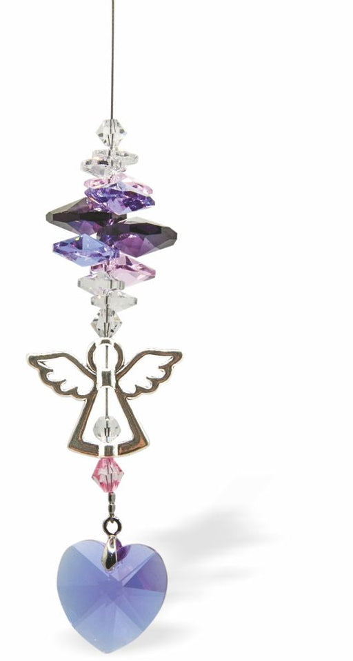 Austrian Crystal Suncatcher, Multi -faceted
Guardian Angel Link and Purple Heart Drop
Purple, pink and clear crystal
Delivered in a soft, black, velveteen pouch