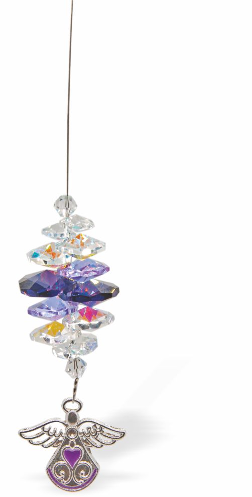 Austrian Crystal Suncatcher, Multi -faceted
Ornate Angel with Purple Heart
Purple and clear crystals
Delivered in a soft, black, velveteen pouch