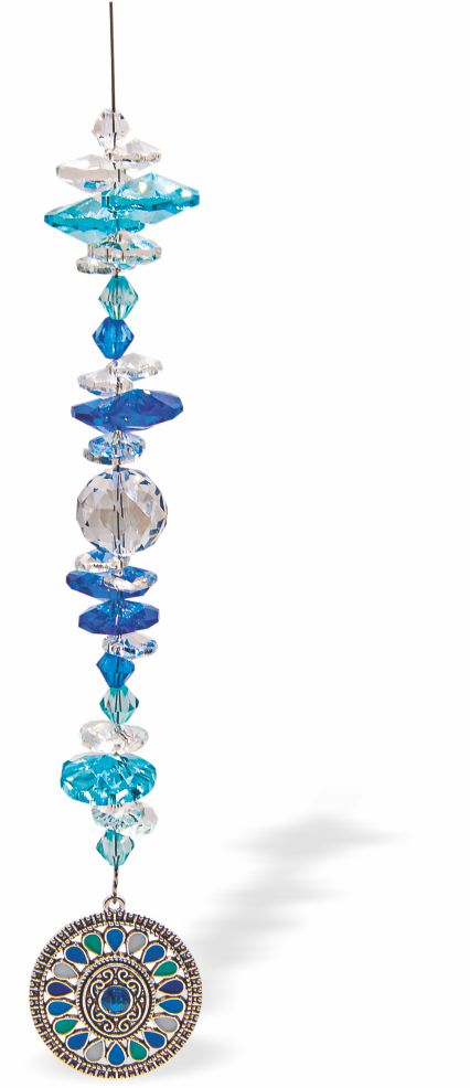 Austrian Crystal Suncatcher, Multi -faceted
Colourful Dreamcatcher Feature
Blues and clear crystal
Delivered in a soft, black, velveteen pouch