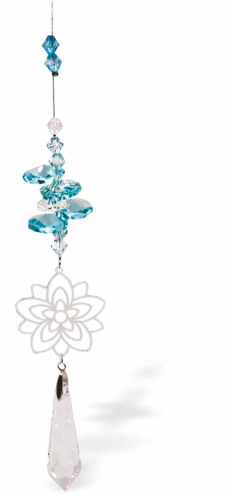 Austrian Crystal Suncatcher, Multi -faceted
Flower in Bloom Link and Clear Crystal Drop
Blue and clear crystals
Delivered in a soft, black, velveteen pouch