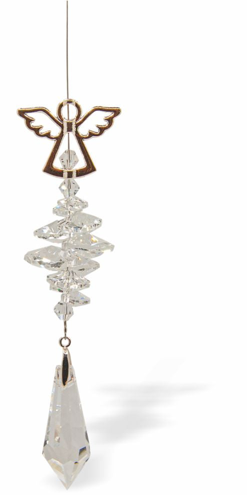Austrian Crystal Suncatcher, Multi -faceted
Winged Angel and Crystal Drop
Clear Crystal
Delivered in a soft, black, velveteen pouch