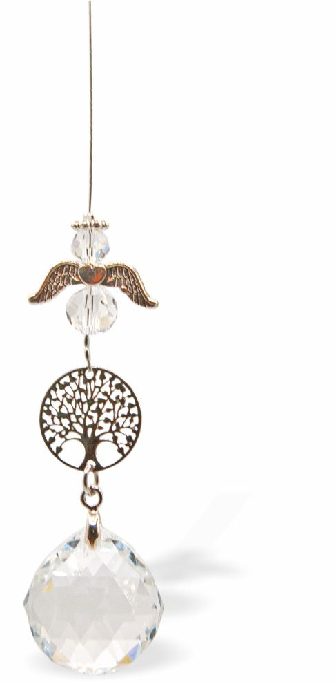 Austrian Crystal Suncatcher, Multi -faceted
Angel over Tree of Life Link and Large Sphere Crystal
Clear Crystal&nbsp;
Delivered in a soft, black, velveteen pouch