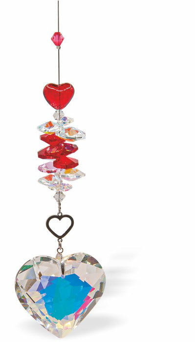 Austrian Crystal Suncatcher, Multi -faceted
Chunky Heart Crystal and Heart Link
Crystal Clear Heart with Reds and Clear Crystal
Delivered in a soft, black, velveteen pouch