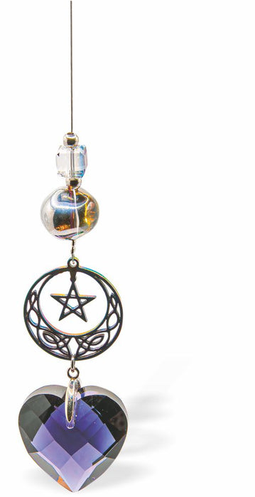 Austrian Crystal Suncatcher, Multi -faceted

Large Purple Heart and Framed Star Link
Purple in colour

Delivered in a soft, black, velveteen pouch