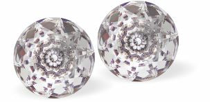 Sparkly Austrian Crystal Multi-Faceted Dome Stud Earrings by Byzantium in Crisp Clear Crystal, with Sterling Silver Earwires