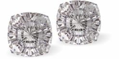 Sparkly Austrian Crystal Mystic Multi-Faceted Square Stud Earrings by Byzantium in Crisp Clear Crystal, with Sterling Silver Earwires