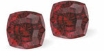 Sparkly Austrian Crystal Mystic Multi-Faceted Square Stud Earrings by Byzantium in Warm Scarlet Red, with Sterling Silver Earwires