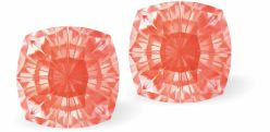 426 - Embellished with Crystals by Swarovski® Mystic Square Stud Earrings in Orange Ignite, Sterling Silver Earwires