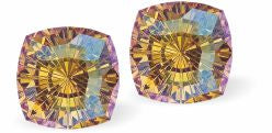 428 - Embellished with Crystals by Swarovski® Mystic Square Stud Earrings in Light Topaz Shimmer, Sterling Silver Earwires