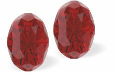 Sparkly Austrian Crystal Mystic Multi-Faceted Oval Stud Earrings by Byzantium in Rich Scarlet Red with Sterling Silver Earwires