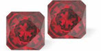 Sparkly Austrian Crystal Multi-Faceted Kaleidoscope Square Stud Earrings by Byzantium in Rich Scarlet Red, with Sterling Silver Earwires