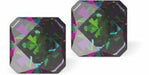Sparkly Austrian Crystal Multi-Faceted Kaleidoscope Square Stud Earrings by Byzantium in Romantic Vitrail Medium (Greeny/Purply), with Sterling Silver Earwires