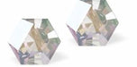 Sparkly Austrian Crystal Multi-Faceted Kaleidoscope Hexagon Stud Earrings by Byzantium in Reflective, Ever Changing Aurora Borealis, with Sterling Silver Earwires