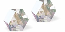 Sparkly Austrian Crystal Multi-Faceted Kaleidoscope Hexagon Stud Earrings by Byzantium in Reflective, Ever Changing Aurora Borealis, with Sterling Silver Earwires
