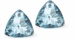 Sparkly Austrian Crystal Multi-Faceted Kaleidoscope Triangular Stud Earrings by Byzantium in Crisp Aquamarine Blue, with Sterling Silver Earwires