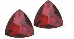 Sparkly Austrian Crystal Multi-Faceted Kaleidoscope Triangular Stud Earrings by Byzantium in Rich Scarlet Red, with Sterling Silver Earwires