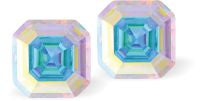 Austrian Crystal Imperial Square Stud Earrings in Aurore Borealis, Sterling Silver Earwires