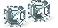 Austrian Crystal Square Imperial Stud Earrings in Aquamarine Blue, Sterling Silver Earwires